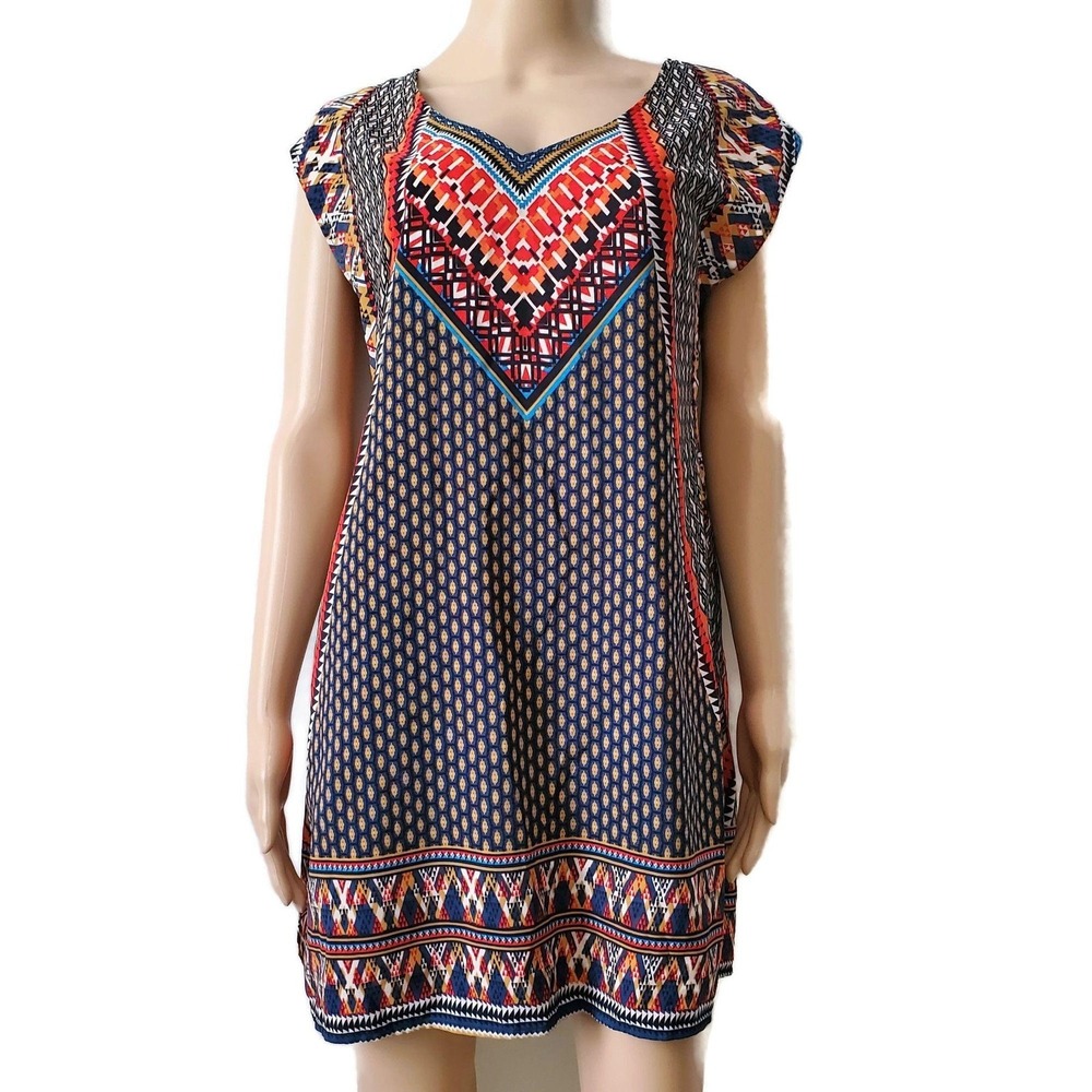 BeBop Women's Multicolor Printed Side Slit Long Shirt Dress Tunic Size Medium - Picture 9 of 15
